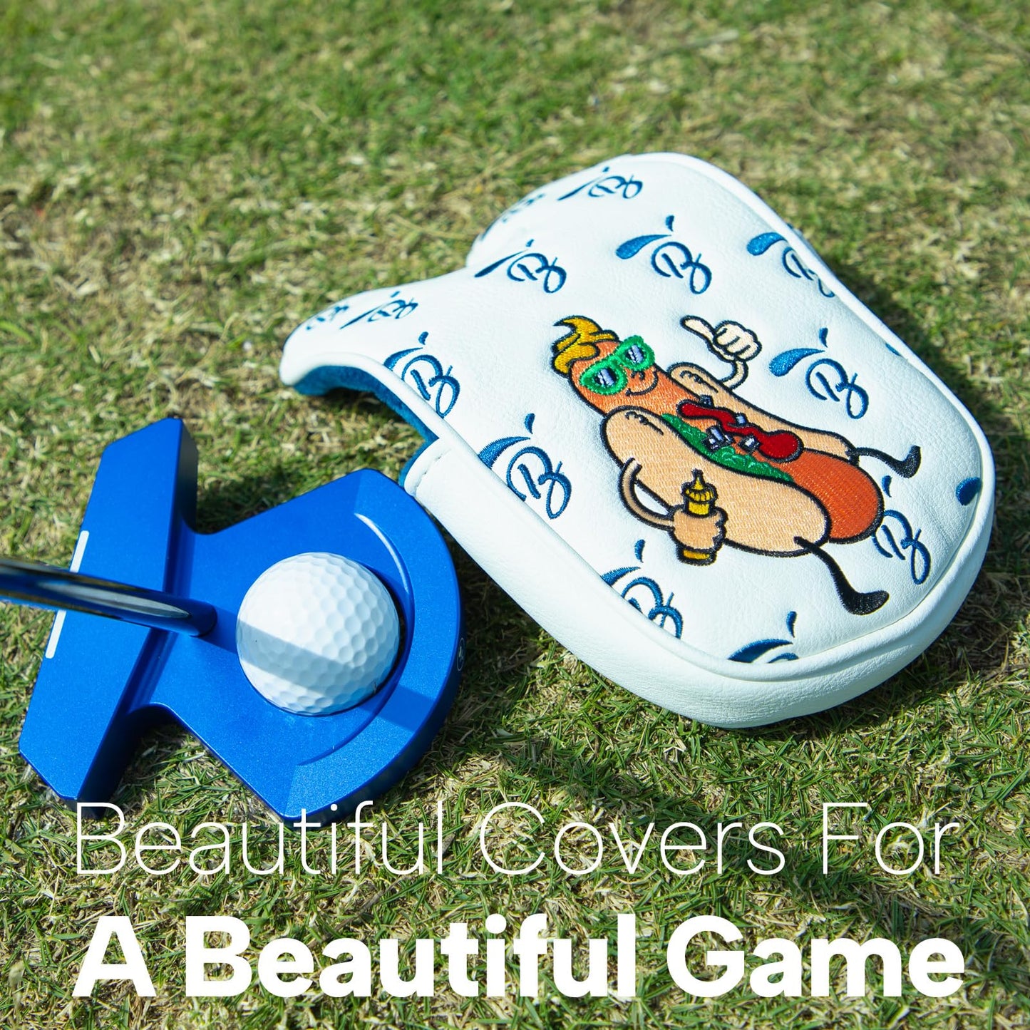 Golf Putter Covers DF3 Mallet Putter Putter Headcover Hot Dog with Magnetic Closure Golf Club Covers Leather Mallet Putter Covers for DF3 Putter