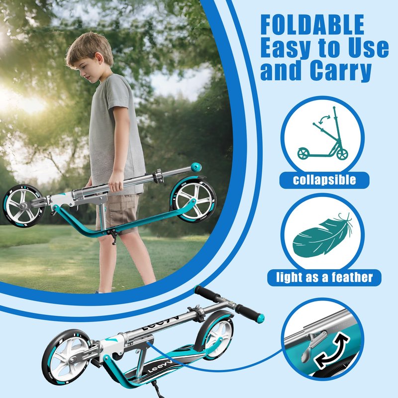 Adult Scooter - Folding, Adjustable Height, Big Wheels, Lightweight All-Aluminum Frame | Suitable for Teens 12+ | 265lbs Weight Limit