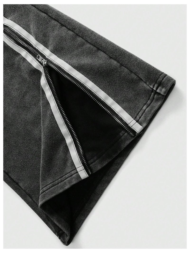 SOLY HUX Men's Side Striped Sweatpants Drawstring Waist Zipper Baggy Wide Leg Pants Streetwear Black Striped Medium