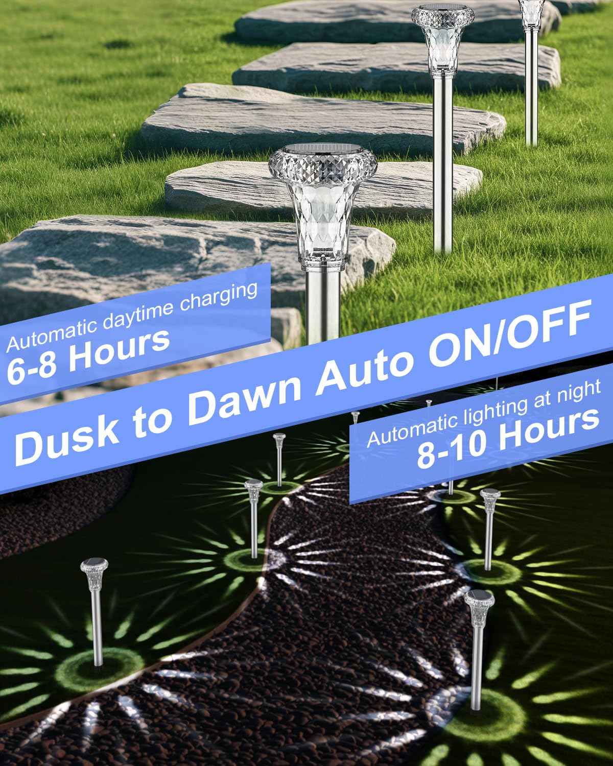 Mini Solar Pathway Lights Christmas Outdoor 12 Pack Waterproof Upgraded Bright LED Solar Garden Lights Stainless Steel Solar Powered Landscape Light for Outside Yard Lawn Decorations-Cool White