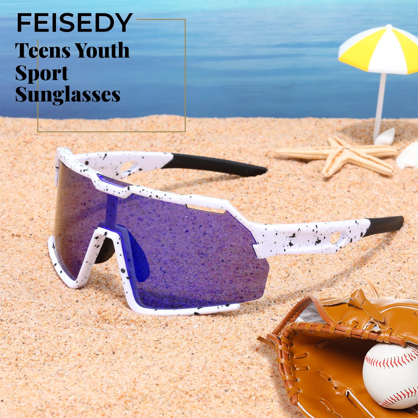 FEISEDY Polarized Kids Sunglasses Youth Sports Cycling Shades,UV400 Protection For Teens Baseball Tennis Sunglasses B0092