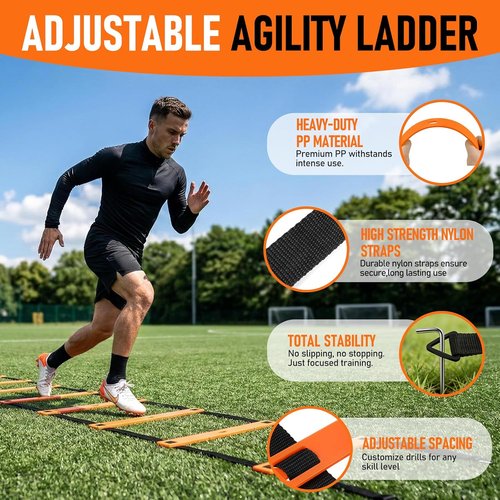 Agility Ladder | 20ft Speed Ladder Set with 5 Hurdles for Soccer, Football & Basketball Training