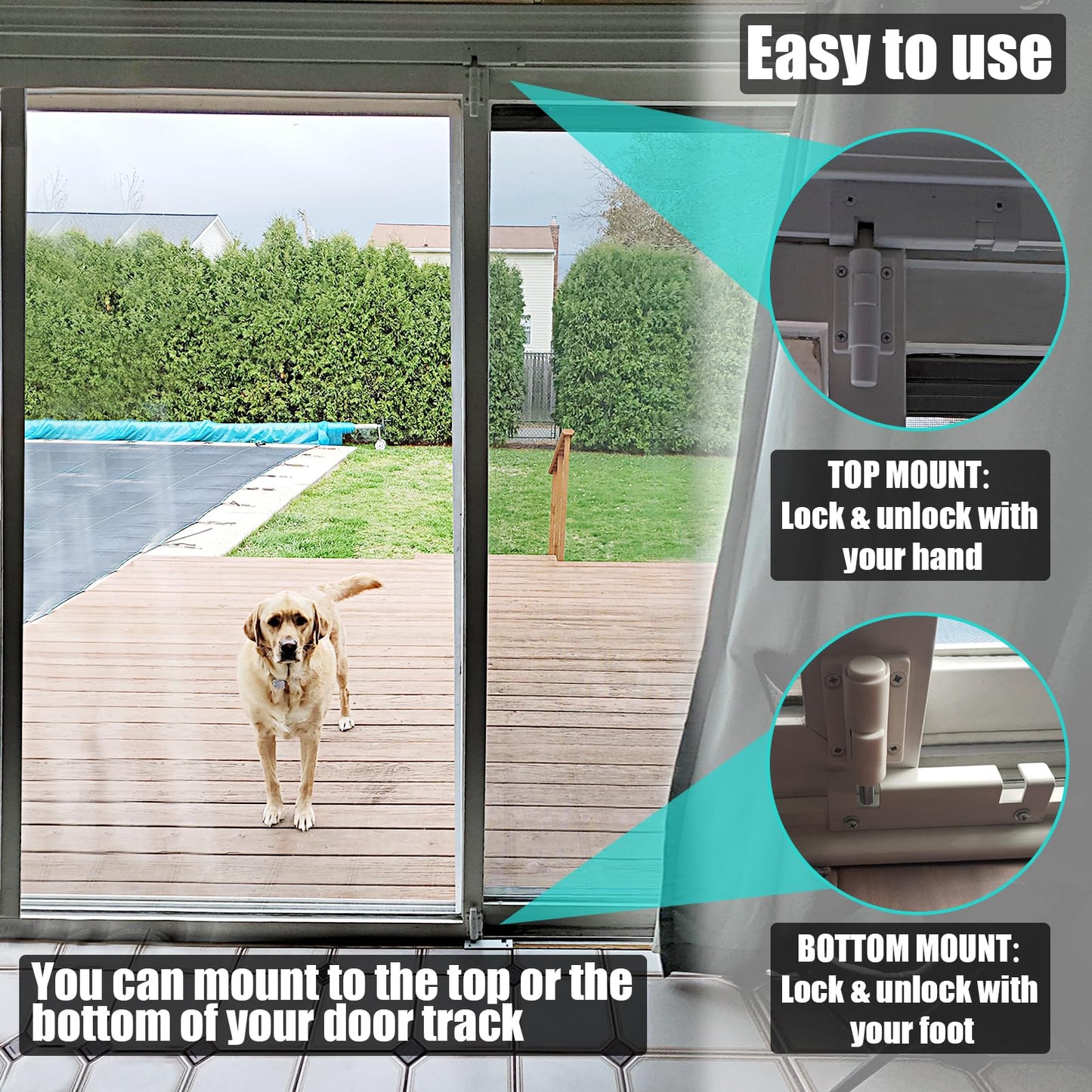 TPard Patio Sliding Glass Door Security Lock/Bolt, Rail-Childproof Safety Window Locks for Any Slide Doors and Windows, Install on The Top Bottom Foot Kick Lock White 1PC