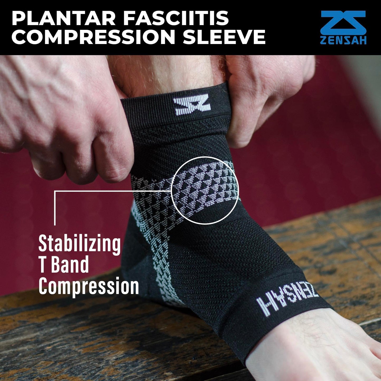Zensah Plantar Fasciitis Sleeves (Pair) – Plantar Fasciitis Socks, Arch Support, Plantar Fasciitis Brace – Relieve Heel Pain, Arch Support, Medium, Black
