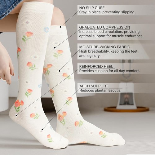 LEVSOX Bamboo Compression Socks - 20-30 mmHg Knee High Support for Pregnant Women | Cute Design