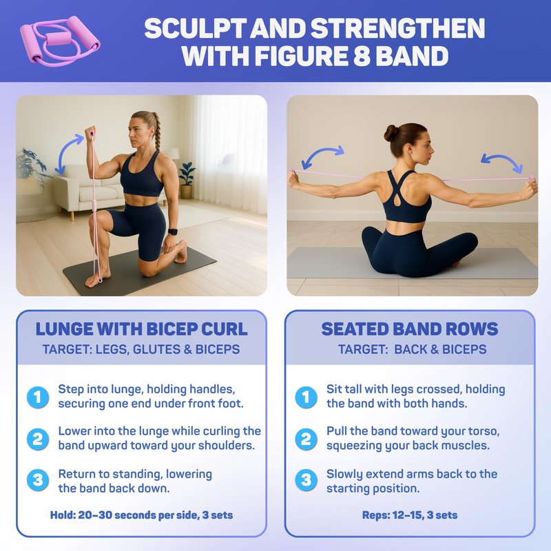 Thigh Master for Women – 29 LB Resistance Inner Thigh Exerciser with Figure 8 Band & Leg Band – 3-in-1 Thigh Trainer Set for Home Workouts, Leg Toning, Postpartum Recovery & Core Strength Training