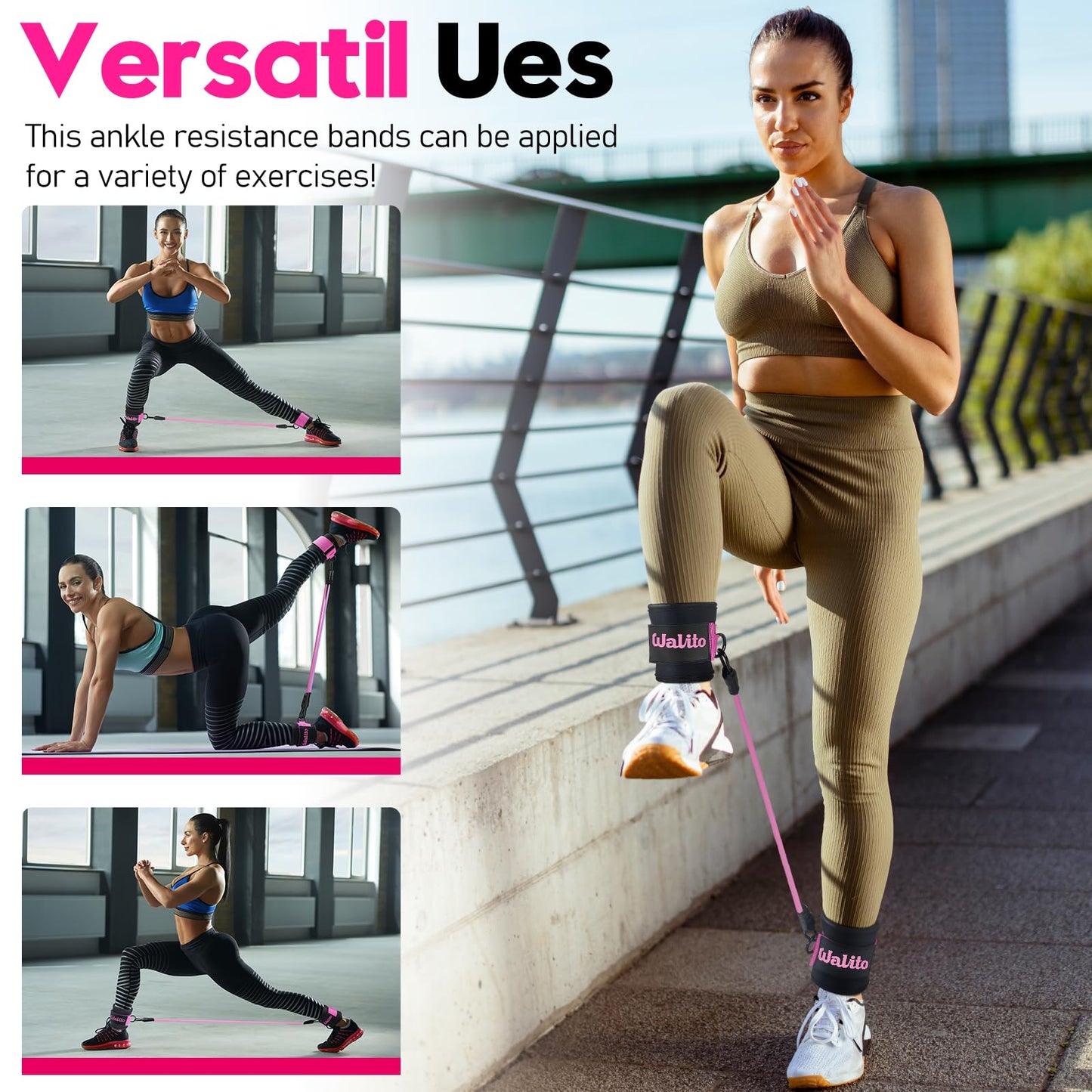 WALITO Ankle Resistance Bands with Cuffs, Ankle Bands for Working Out, Ankle Straps for Women, Exercise Bands for Legs and Butt, Booty Workout Equipment for Kickbacks Hip Fitness Training