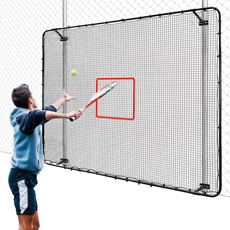 MegaNets Fence-Mount Tennis Rebounder Net 12x8FT – Space-Saving Tennis Practice Wall with Adjustable Rebound Angle – Solo Training Net Fits Most Fence Poles, Heavy-Duty Frame for Outdoor Practice