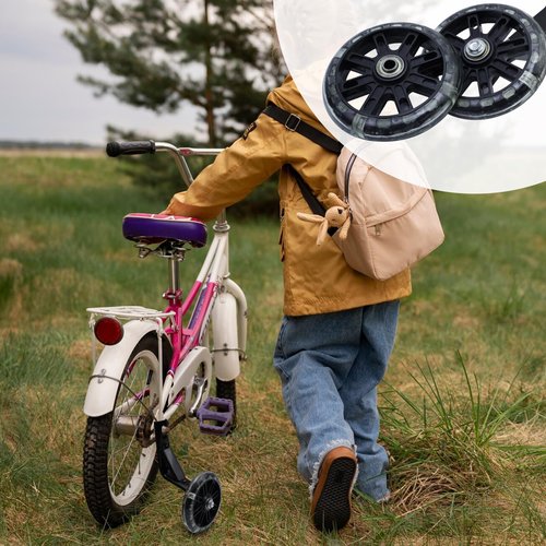 Tsnamay Pair of Bicycle Auxiliary Wheel Children's Bicycles Accessories for 12" 14" 16",Flash Training Wheels,12"Black