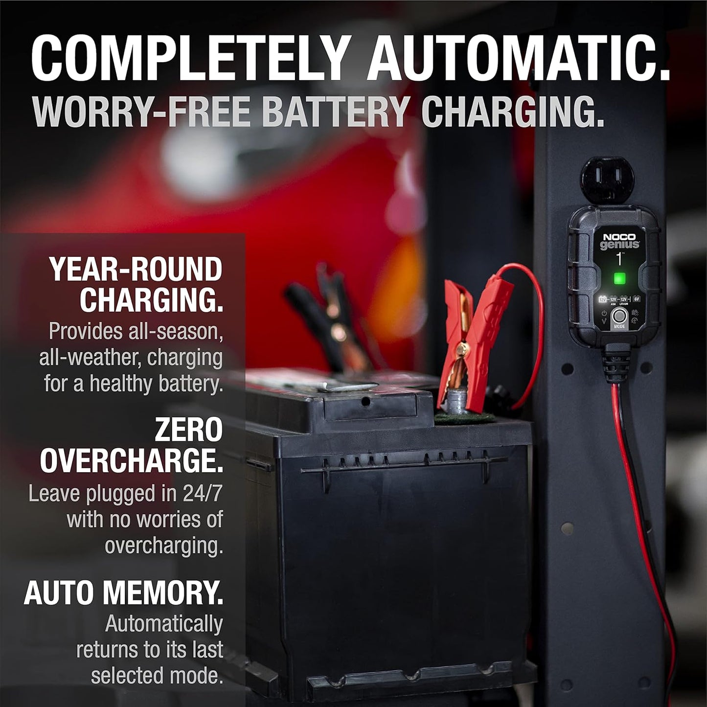 NOCO GENIUS1 Smart Battery Charger - 1A 6V/12V Automatic Maintainer & Desulfator with Overcharge Protection