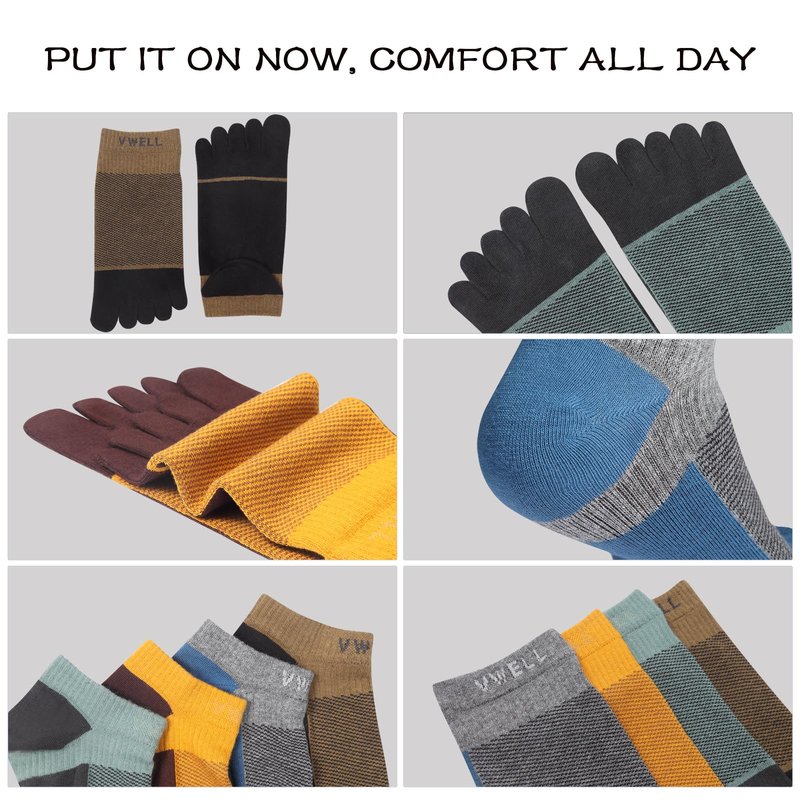 VWELL Toe Socks for Men Women Running Ankle Cotton Five Fingers Design Low Cut Athletic 4 Pairs Size 8-11