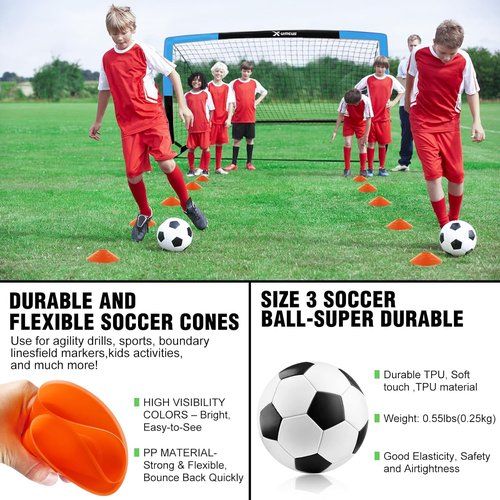Kids Soccer Goals - Backyard Training Set of 2 | 4x3 ft & 6x4 ft with Soccer Ball & Cones