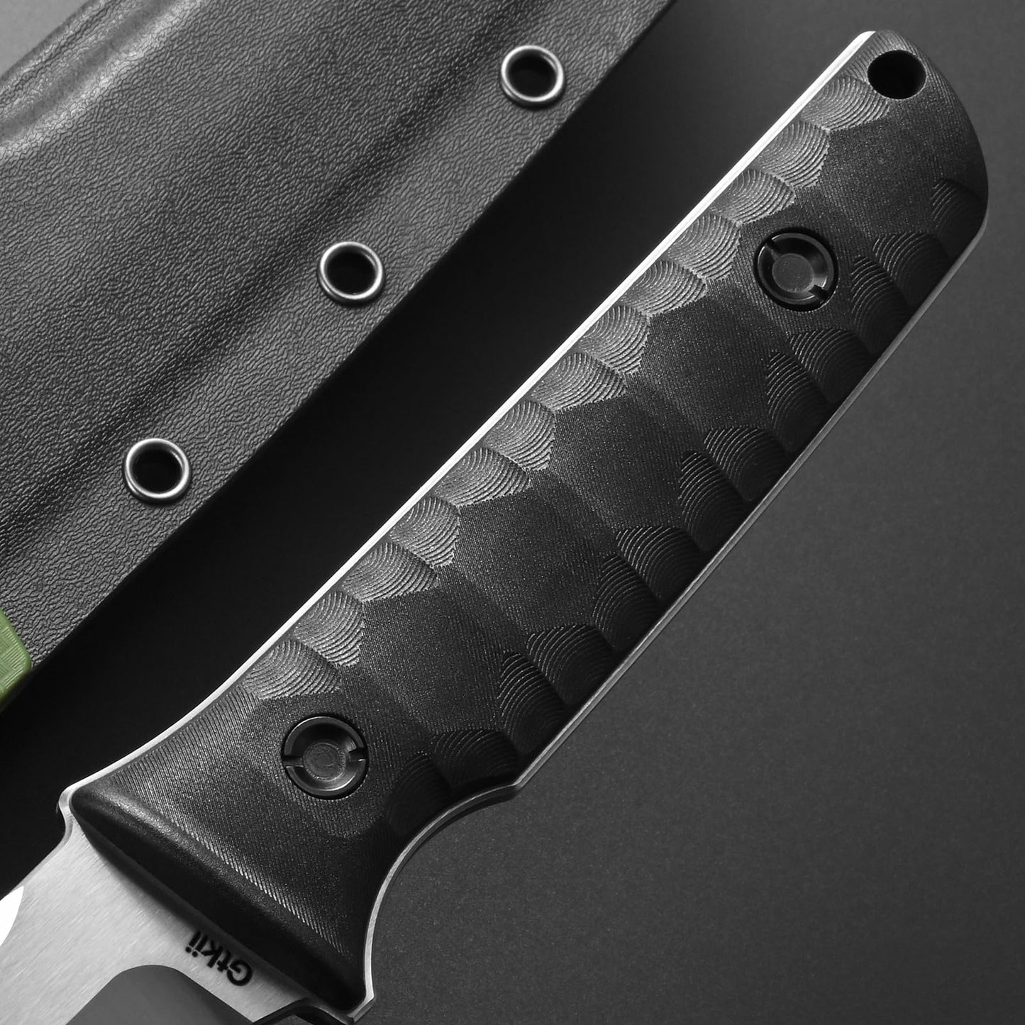 Gtkii GTK6 Fixed Blade Knife AUS-10 Steel Blade Full Tang Nylon Fiberglass Handle EDC Fixed Knifes for Outdoor Camping Adventure(Silver)