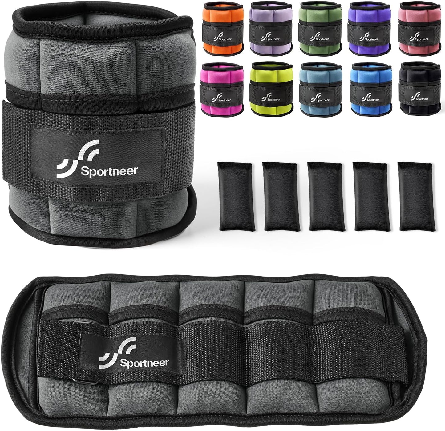 Sportneer Adjustable Ankle Weights Set - Comfortable Neoprene Leg Weights (2-10 lbs) for Walking, Running & Yoga