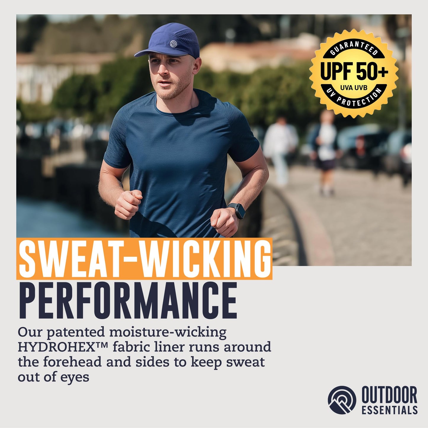OutdoorEssentials Running Hat - Breathable Running Hats for Women & Men - Jogging Exercise Hiking Cap - Trail Baseball Tennis Navy