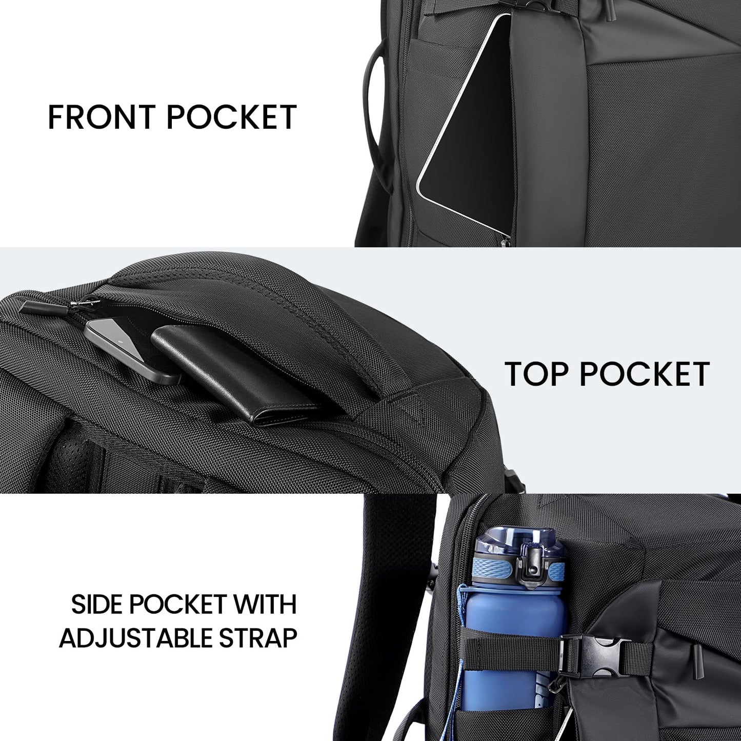 Mecrowd Large Travel Backpack for Men 40L, Carry On Backpack TSA 17.3 Inch Laptop Mochila Flight Approved, Large Business Daypack Waterproof,Carry on bag Weekender College for Men Women, Black
