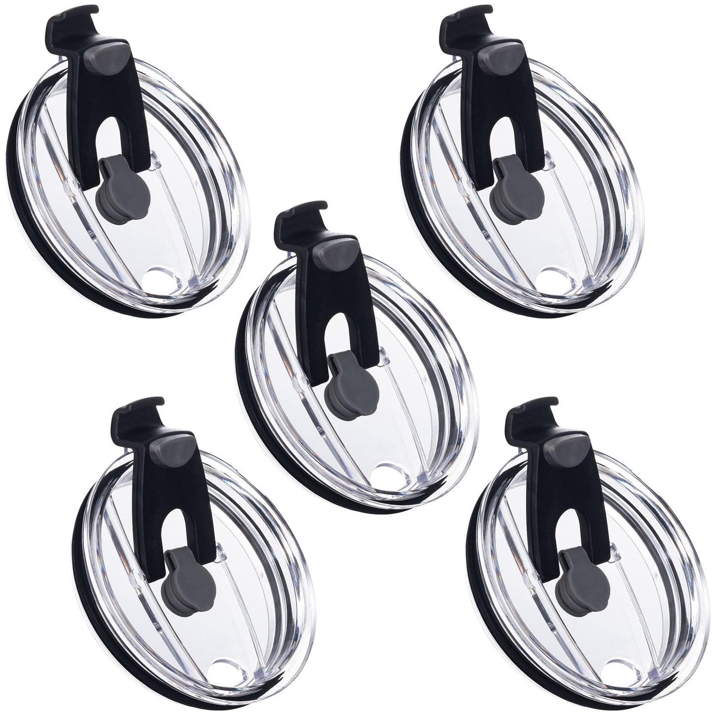 HINZIC 5 Pack Replacement Lids for 20 oz Tumbler,Travel Spill Proof Resistant Cup Lids Covers with Slider Switch fit Coffee Cups and More, Straw Friendly,Black
