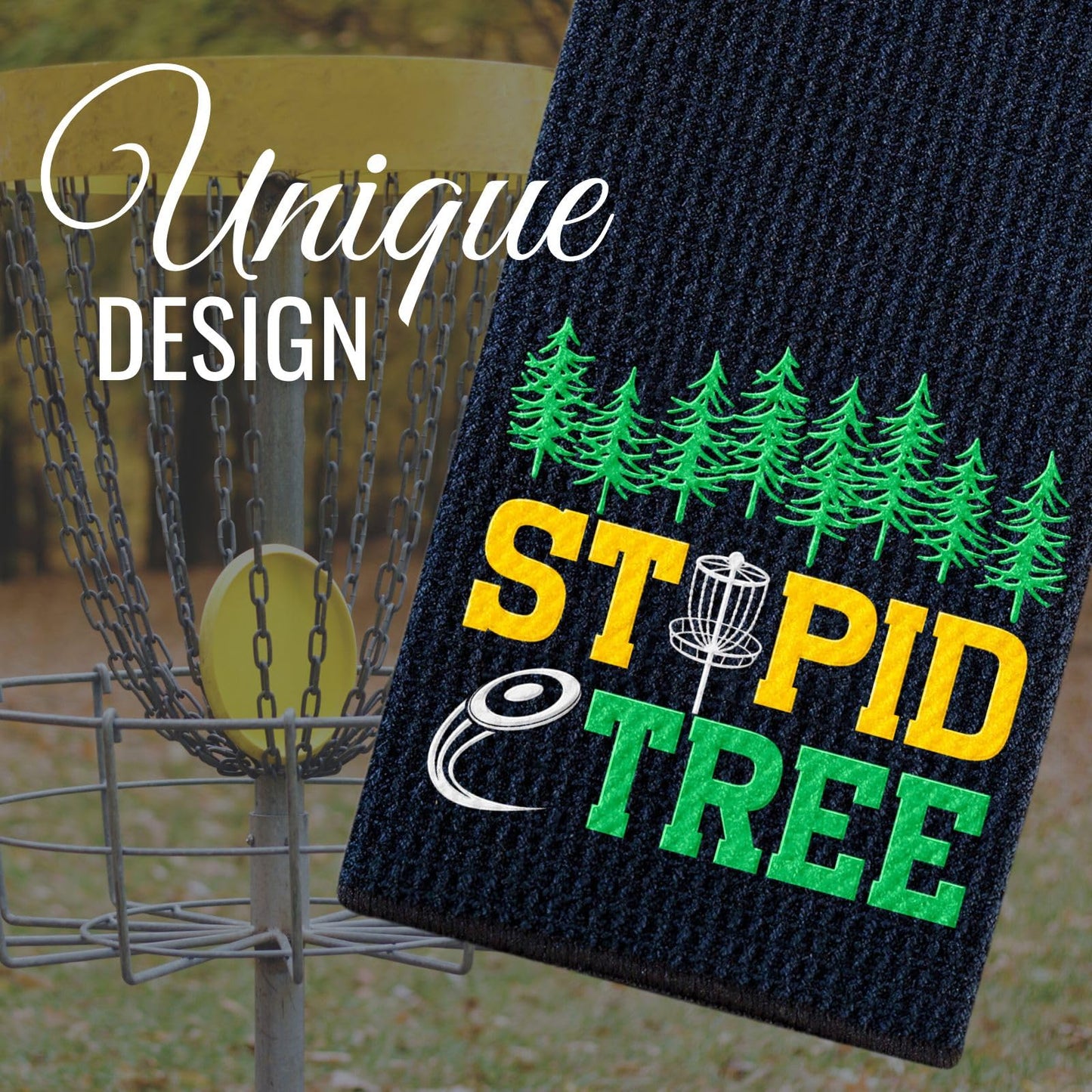 CybGene Disc Golf Gifts, Disc Golf Towel, 16”x 24” Microfiber Golf Towel, Stupid Tree, Black