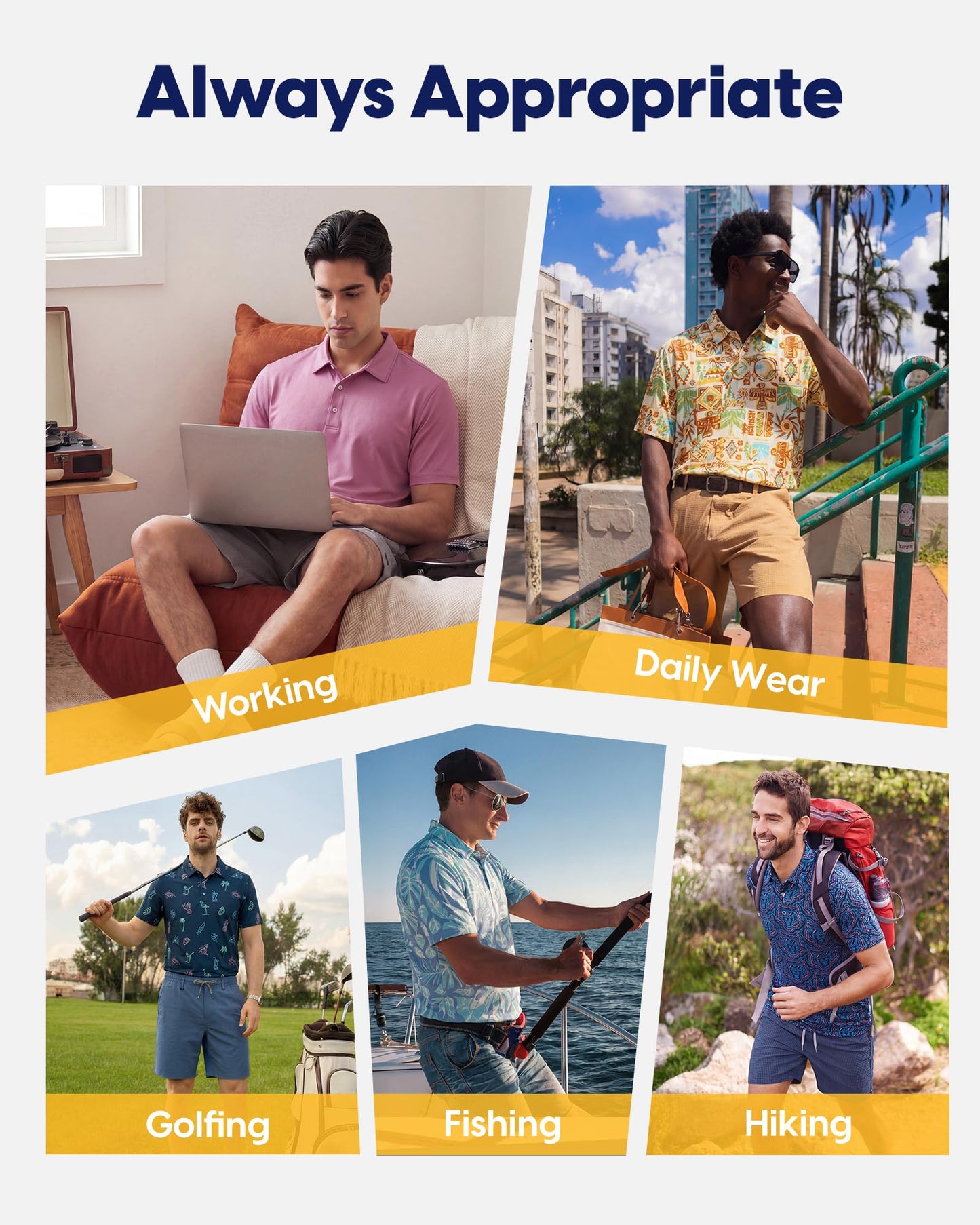 maamgic Men's Short Sleeve Golf Polo Shirts UV Protection Casual Shirts Dry Fit Breathable 4-Way Stretch Collared Shirt Sunny Folk - Beige