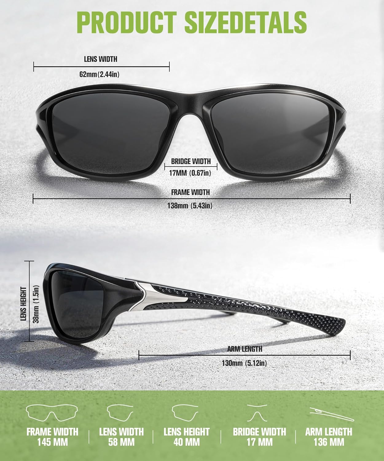 Polarized Sunglasses for Men - UV400 Sports Eyewear for Driving, Golf, Cycling & Fishing