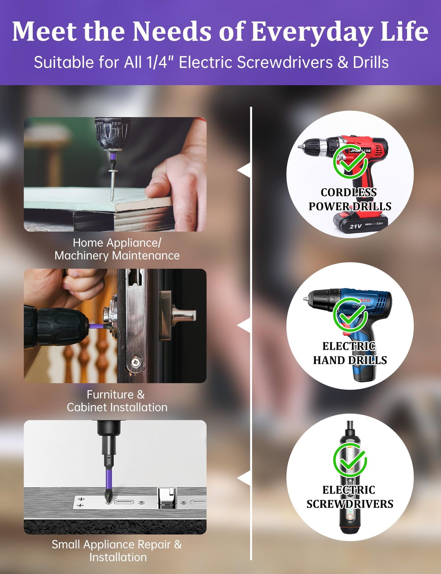 Tomorotec 11PCS Magnetic Phillips Screwdriver Drill Bit Set #2 - Anti-Slip, Shock-Absorbent, Compatible with Impact & Electric Screwdrivers (Purple)