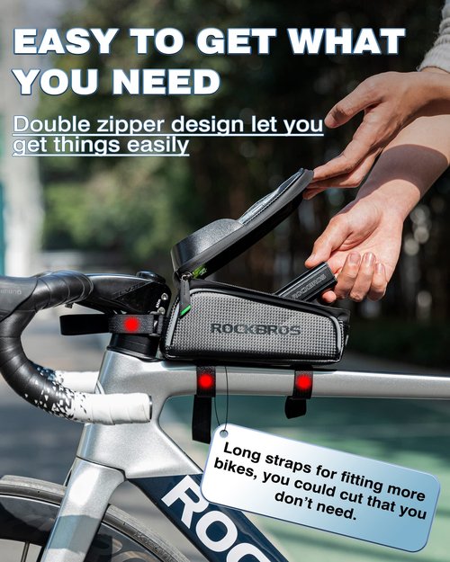 ROCK BROS Bike/Bicycle Phone Front Frame Bag, Waterproof, Tube Bag,Cycling Pouch, Bike Accessories for Men Compatible Phone Under 7”