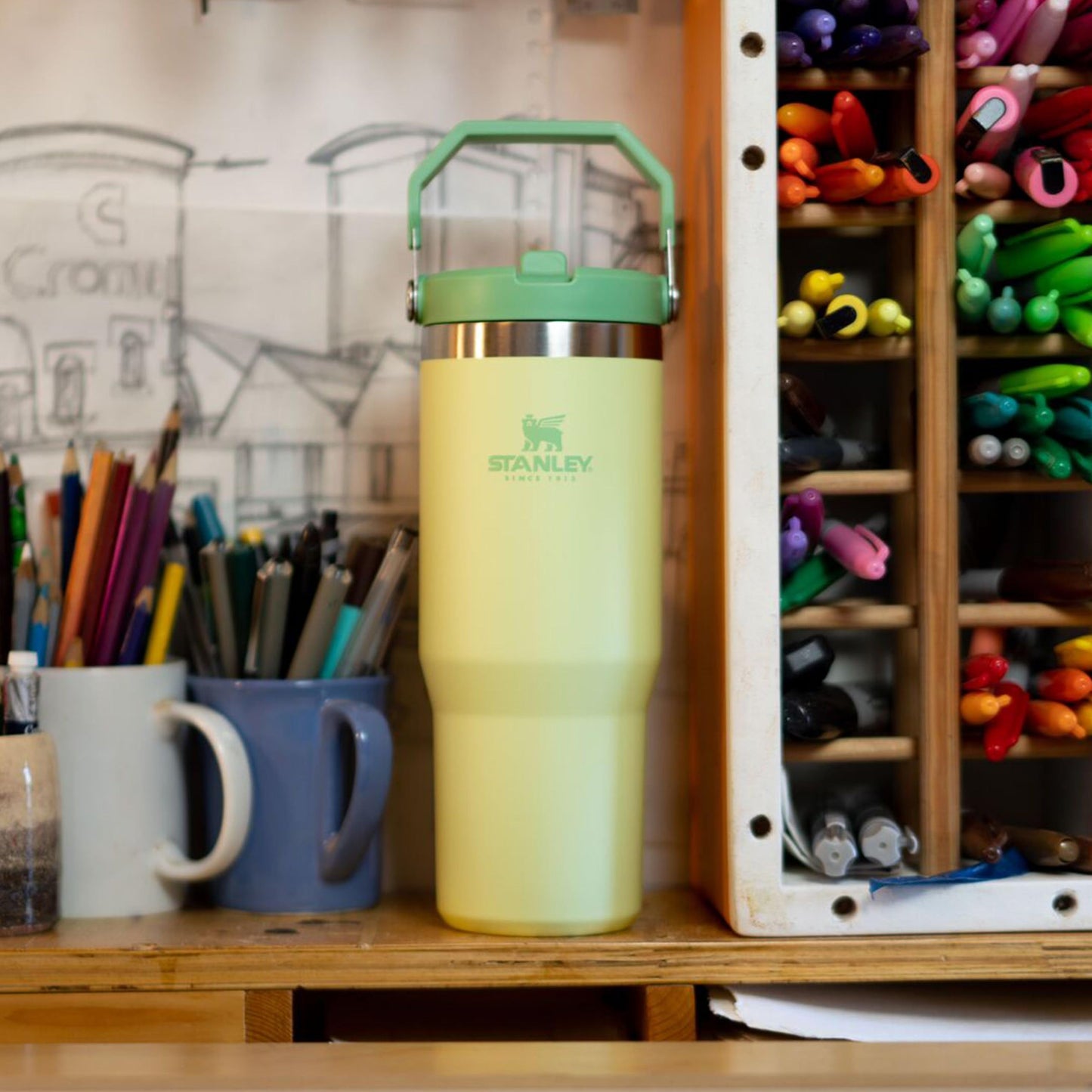Stanley IceFlow Flip Straw Tumbler with Handle 30 oz | Twist On Lid and Flip Up Straw | Leak Resistant Water Bottle | Insulated Stainless Steel |BPA-Free | Citron