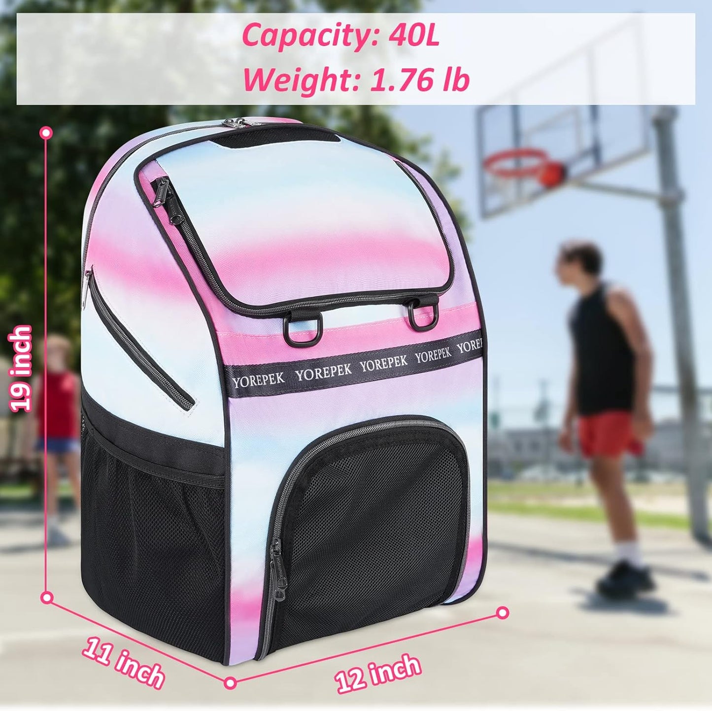 YOREPEK Basketball Backpack - Large Water-Resistant Sports Bag with Shoe Compartment & Ball Holder
