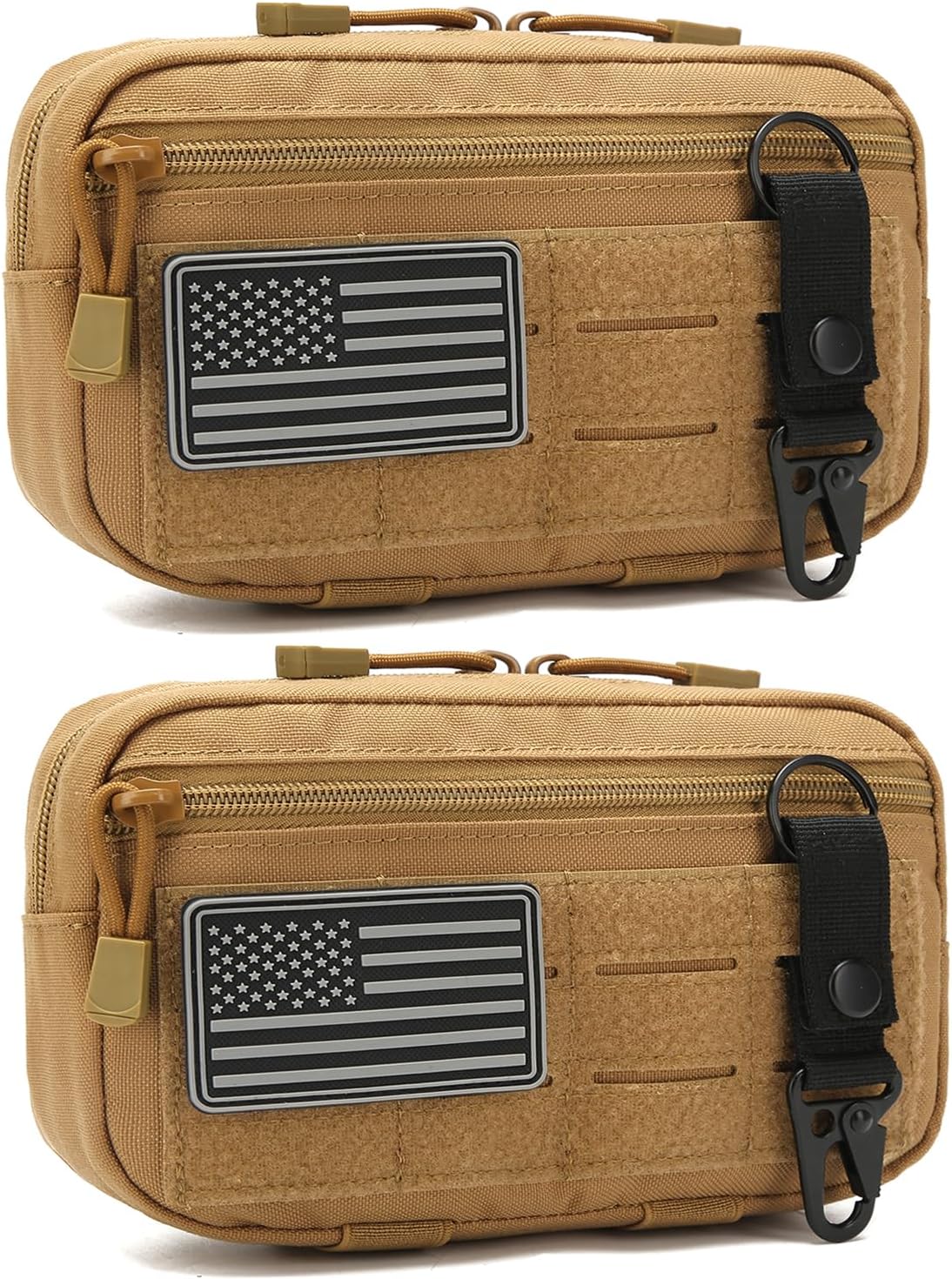 Skiennix Tactical Molle Admin Pouch - 2 Pack with US Flag Patch & Keychain | Utility EDC Tool Bag