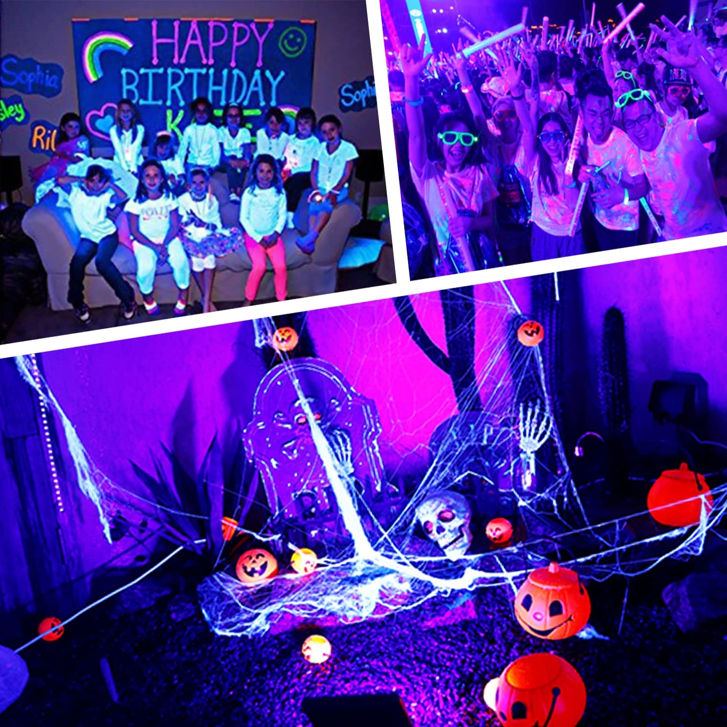 150W Black Lights for Glow Party Large Space,Blacklight(Luz Negra) with Plug and Switch 180°Metals Adjustable Bracket,IP66 Waterproof for Halloween, Birthday Party, Fluorescent Poster,Holiday.2 Pack