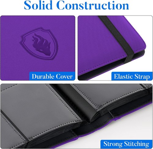 Fabmaker Premium 9 Pocket Card Binder - Sturdy PU Cover for 360 Cards | Sleek Purple Trading Card Album
