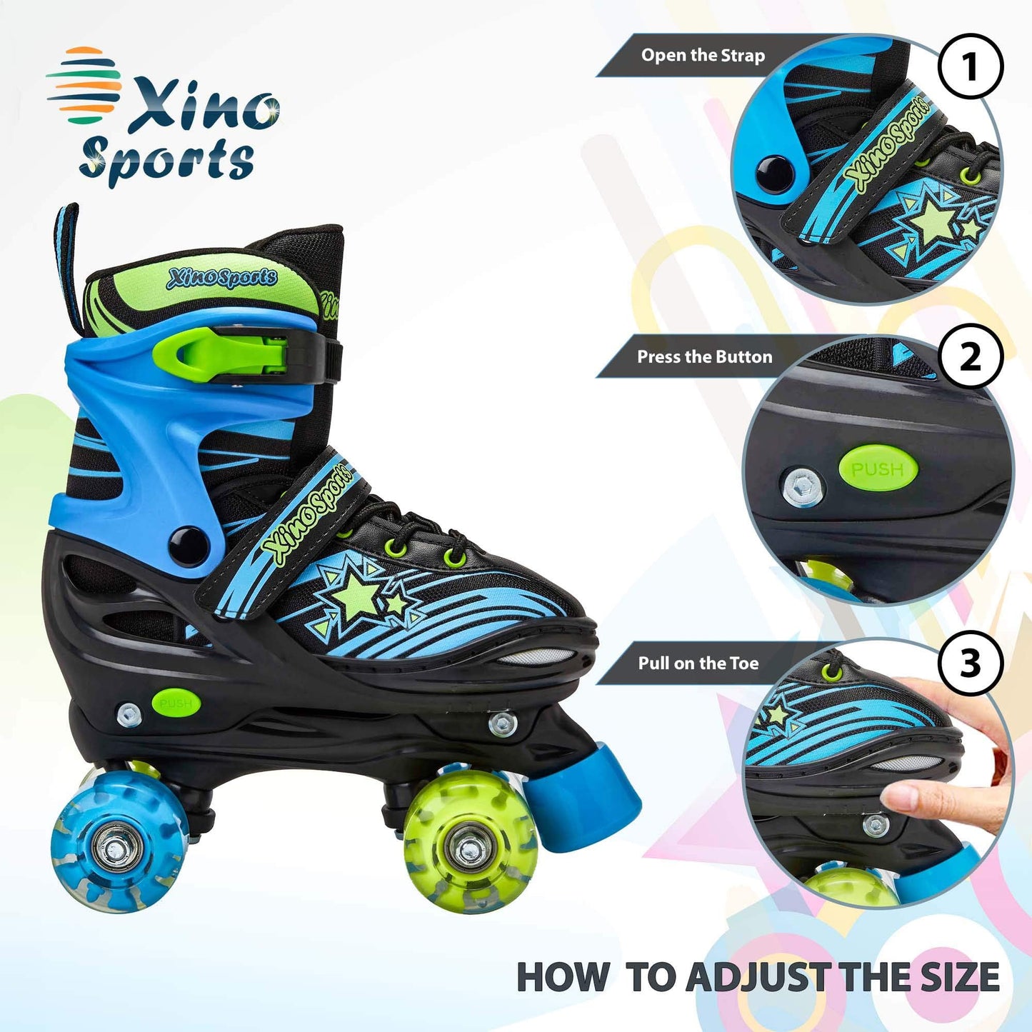 Xino Sports Adjustable Roller Skates for Kids - Pro Quality - Beginner Friendly with Illuminating LED Light-Up Wheels, Durable and Comfortable Design for Boys and Girls (Black, Medium 1-4)