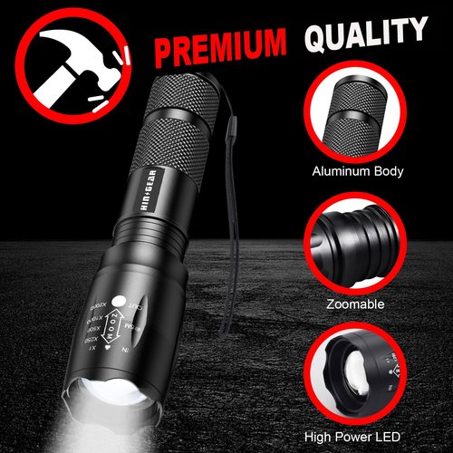 HinsGEAR 1 Mode Flashlights 6 Pack, Bright Zoomable LED Tactical Flashlight High Lumens, Water Resistant Portable Pocket Flash Light for Emergency, Camping Essentials, Gift - SL2000