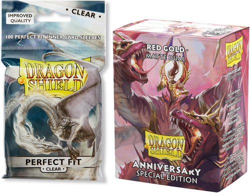 Dragon Shield | Premium Double Sleeve Combo - Perfect Fit Red/Gold Bundle 2X 100 CT for TCGs