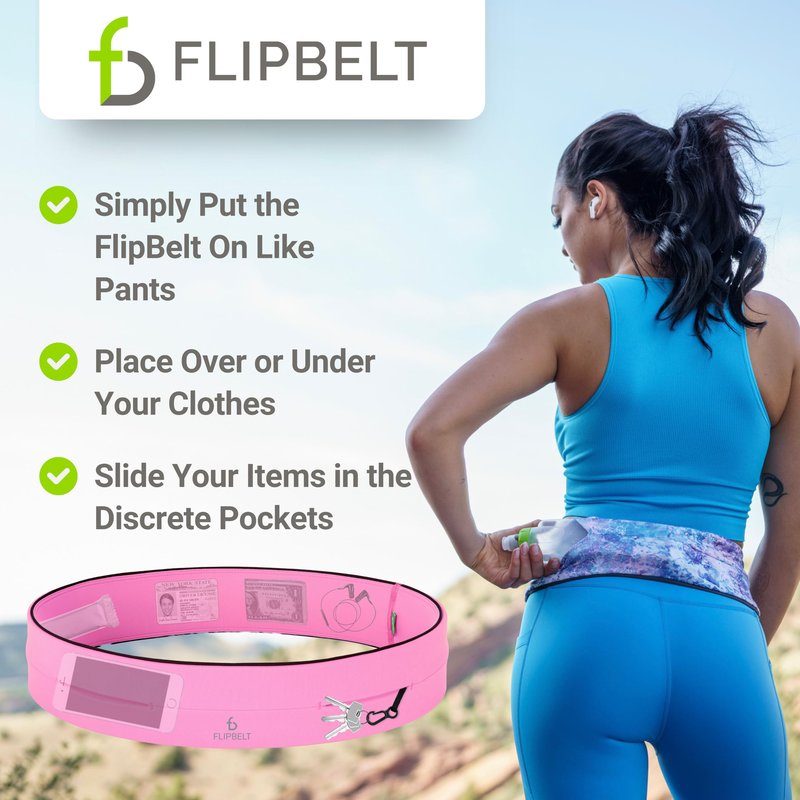 FlipBelt Classic Running Belt, Running Fanny Pack for Women and Men, USA Company - [Girly Pop Pink] - [Medium]