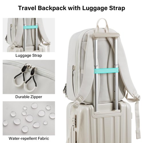 Hanke 30L Travel Backpack for Women, Expandable Carry On Backpack for Airplanes, Personal Item Travel Bag Fits 15.6 Inch,Water Resistant Weekender Daypack, White
