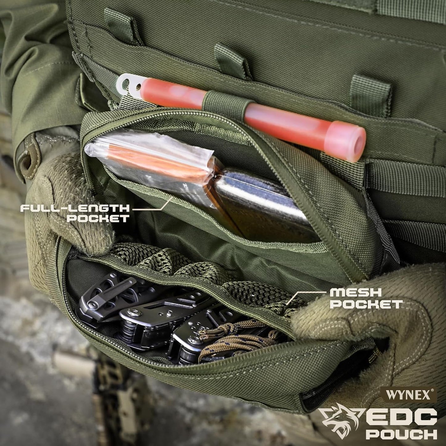 WYNEX Tactical Molle Admin Pouch - Utility EDC Bag with Laser Cut Design & American Flag | Versatile Size