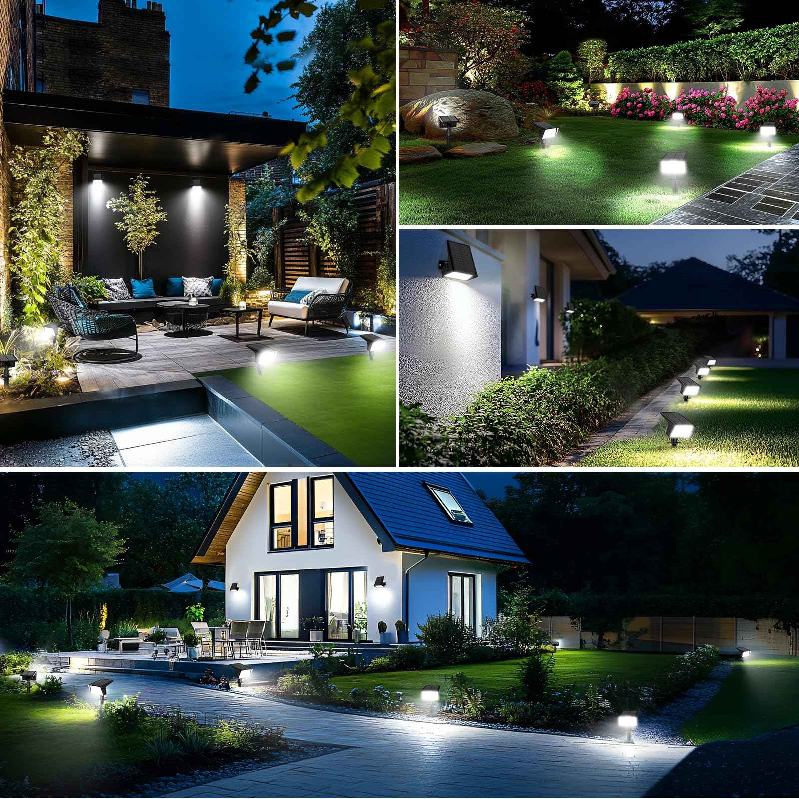 LAMKEEP Solar Spot Lights Outdoor with 60 LED & Auto On/Off, 2 Pack Solar Lights Outdoor Waterproof IP68 with 3 Lighting Modes, 2-in-1 Solars Landscape Light for Outside, Garden, Yard(Cool White)