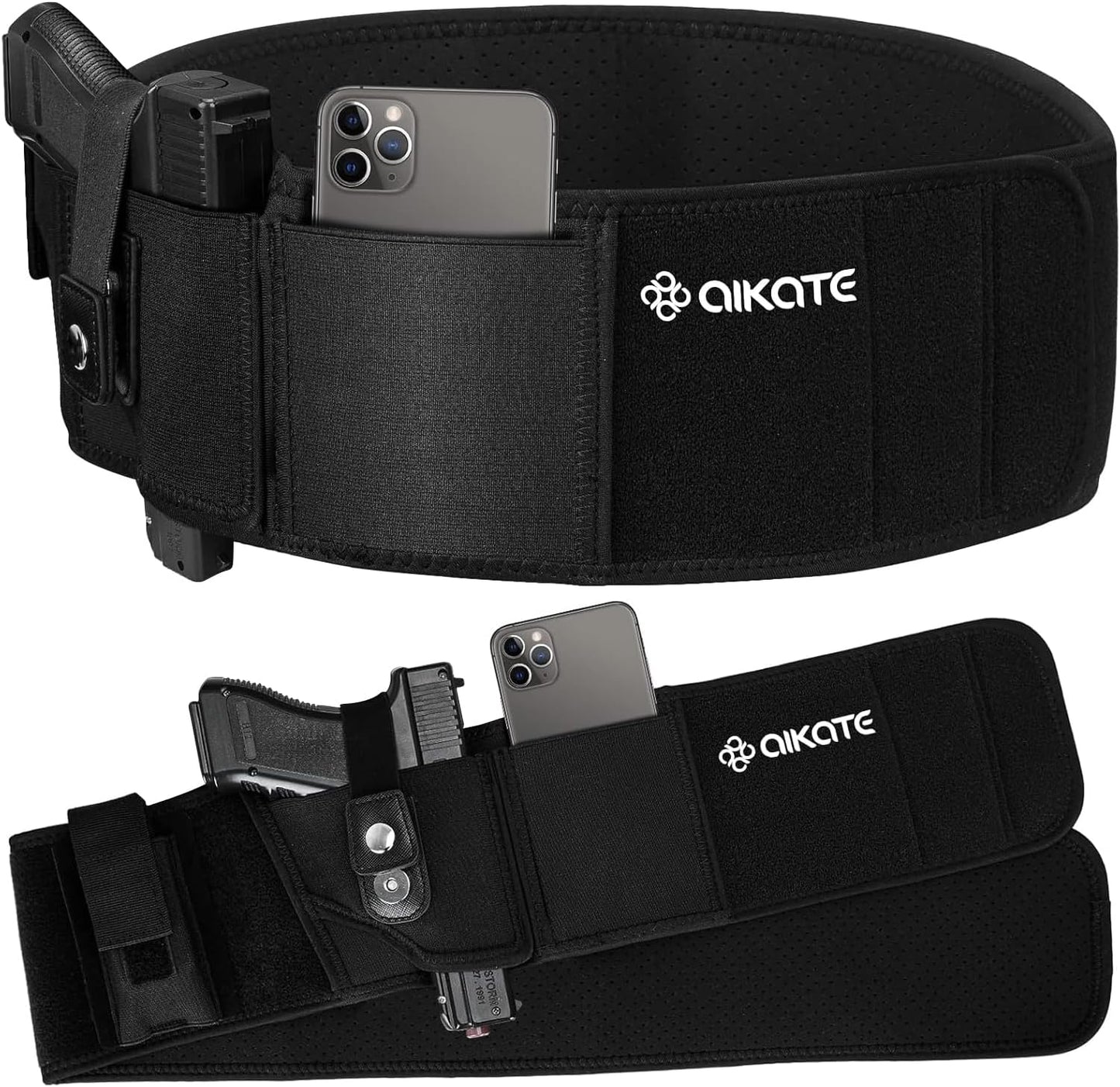 AIKATE Belly Band Holster - Upgraded Concealed Carry for Men | Fits Glock 19, 17 & S&W M&P Shield 9MM