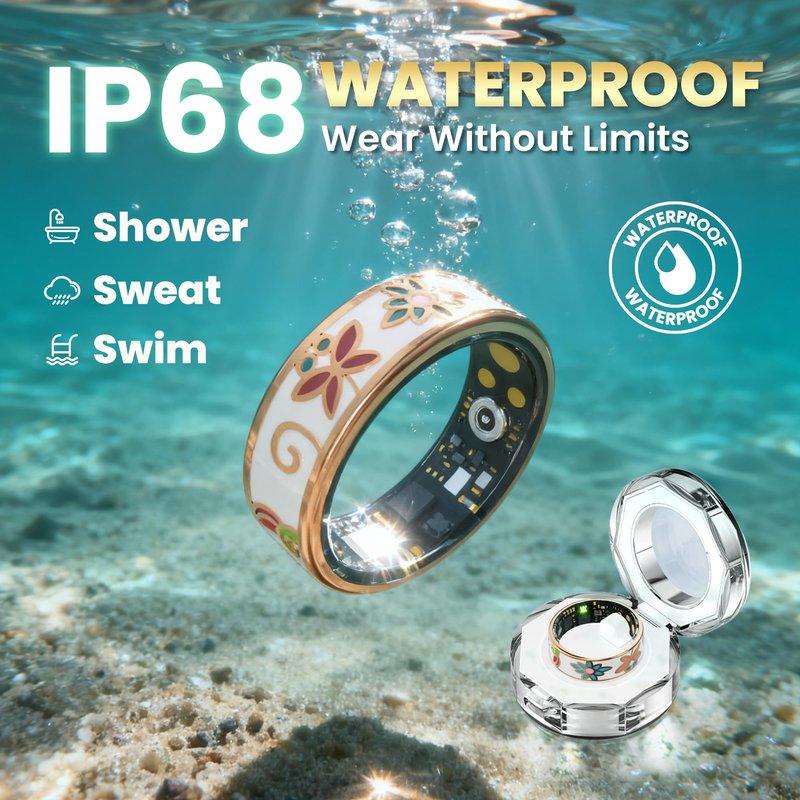 lumthou Enamel Craft Smart Ring for Women & Men - No Subscription Fee Fitness Tracker with Sleep Tracking, Heart Rate, SpO2 - IP68 Waterproof for iPhone Android - Activity Tracker, Remote Camera (10)