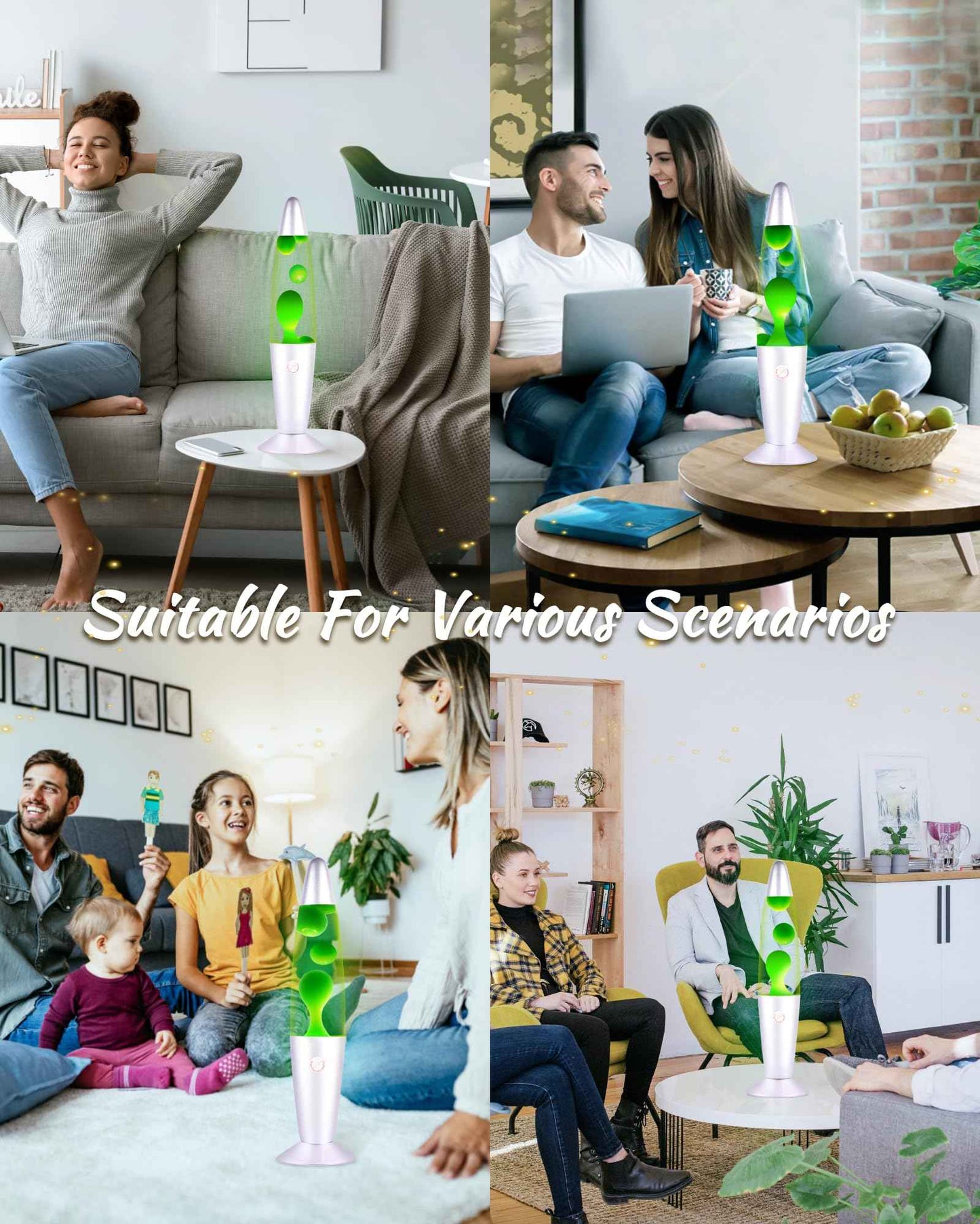 QQP Green Magma Liquid Motion Lamp,Sliver Base,Nightlight Light for Adults Teens Kids,Classic Decor Lamp for Office Bedroom and Living Room，13 Inches