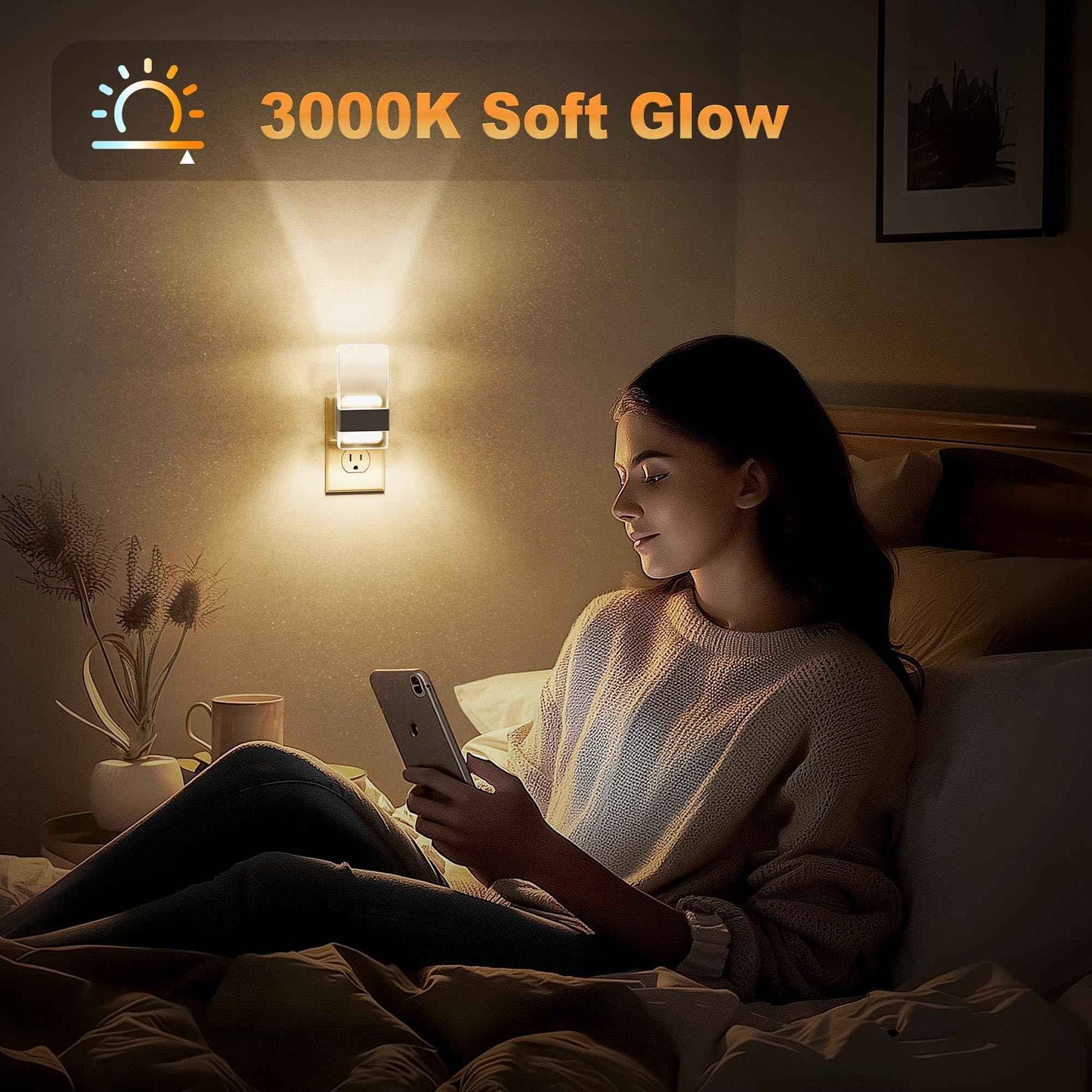 JandCase Night Lights Plug into Wall, Dusk to Dawn Sensor, 3000K Soft White LED, Acrylic Bubble Design, 0-100lm Adjustable Brightness, 2-Pack for Bedroom, Bathroom, Living Room, Hallway