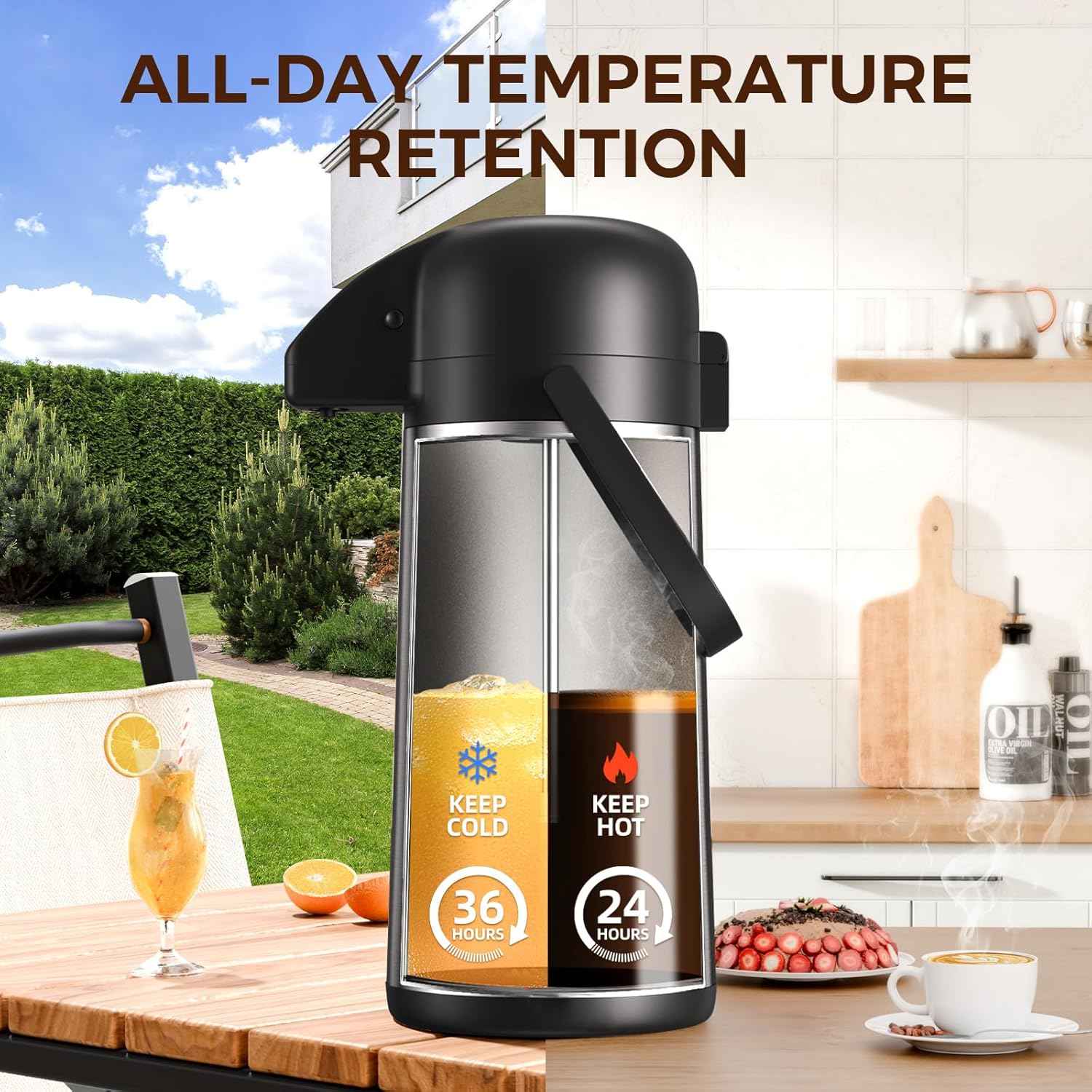 Large 102OZ Stainless Steel Coffee Carafe - Insulated Airpot Dispenser for Hot Drinks