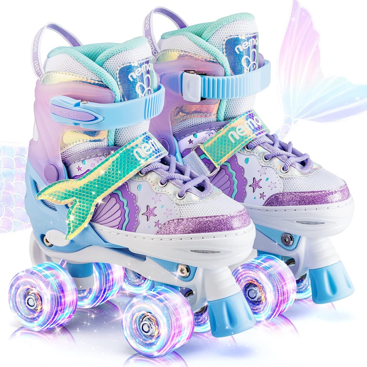 NEMONE Adjustable Light-Up Roller Skates for Girls | Purple & Blue | Perfect for Beginners & Toddlers