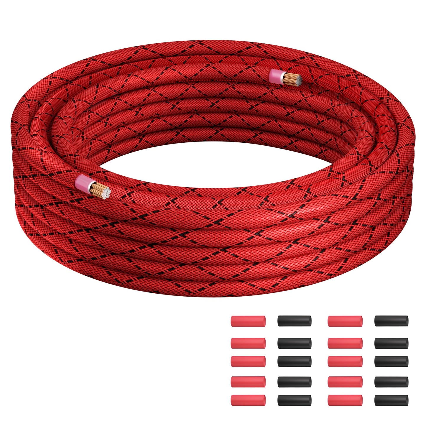 8 Gauge Wire 20 FT, Primary Automotive Power or Ground Wire, Battery Cable, Nylon Braided Jacket, Copper Clad Aluminum, Car Audio Amplifier RV Trailer Electrical Wire, with 10 Heat Shrink Tubing, Red