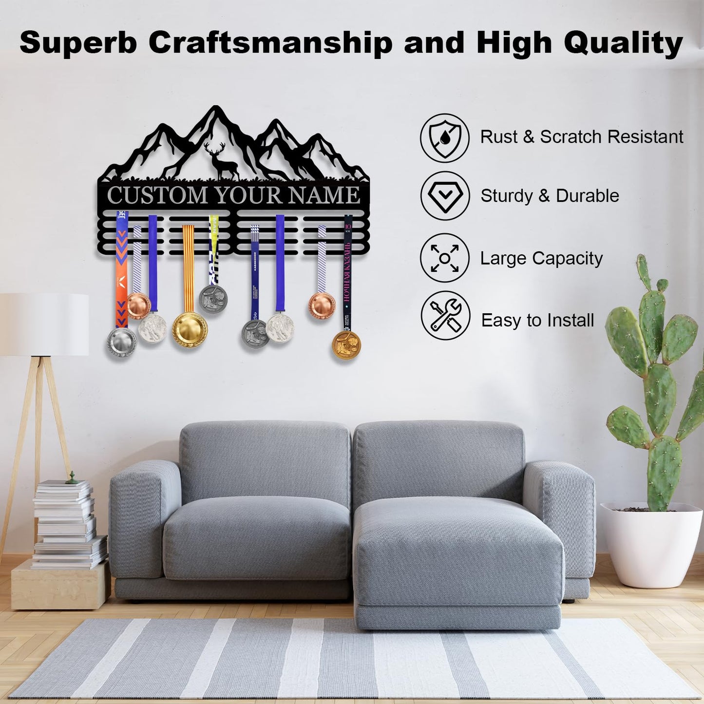 Personalized Medal Hanger Display - Custom Name Medal Holder Rack Wall Mount Decor, Trophy Shelf Tiered Award Rack Award Ribbon Hanger, Women Sports Medal Holder Rack for Dancing, Cheer, Ballet