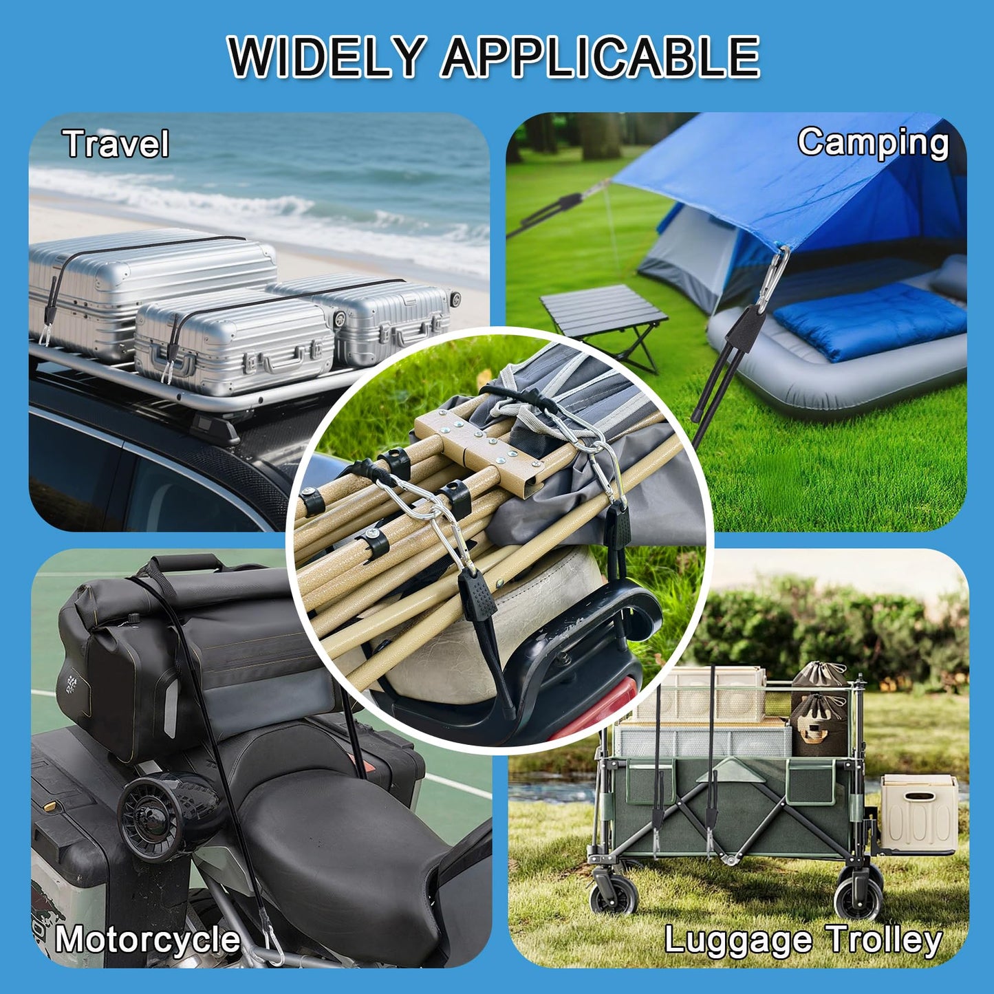 Strgenie Adjustable Bungee Cords with Hooks Heavy Duty Elastic Cords with Clips Carabiner Bungee Cord Elastic Ropes for Outdoor, (4, Black, 24")