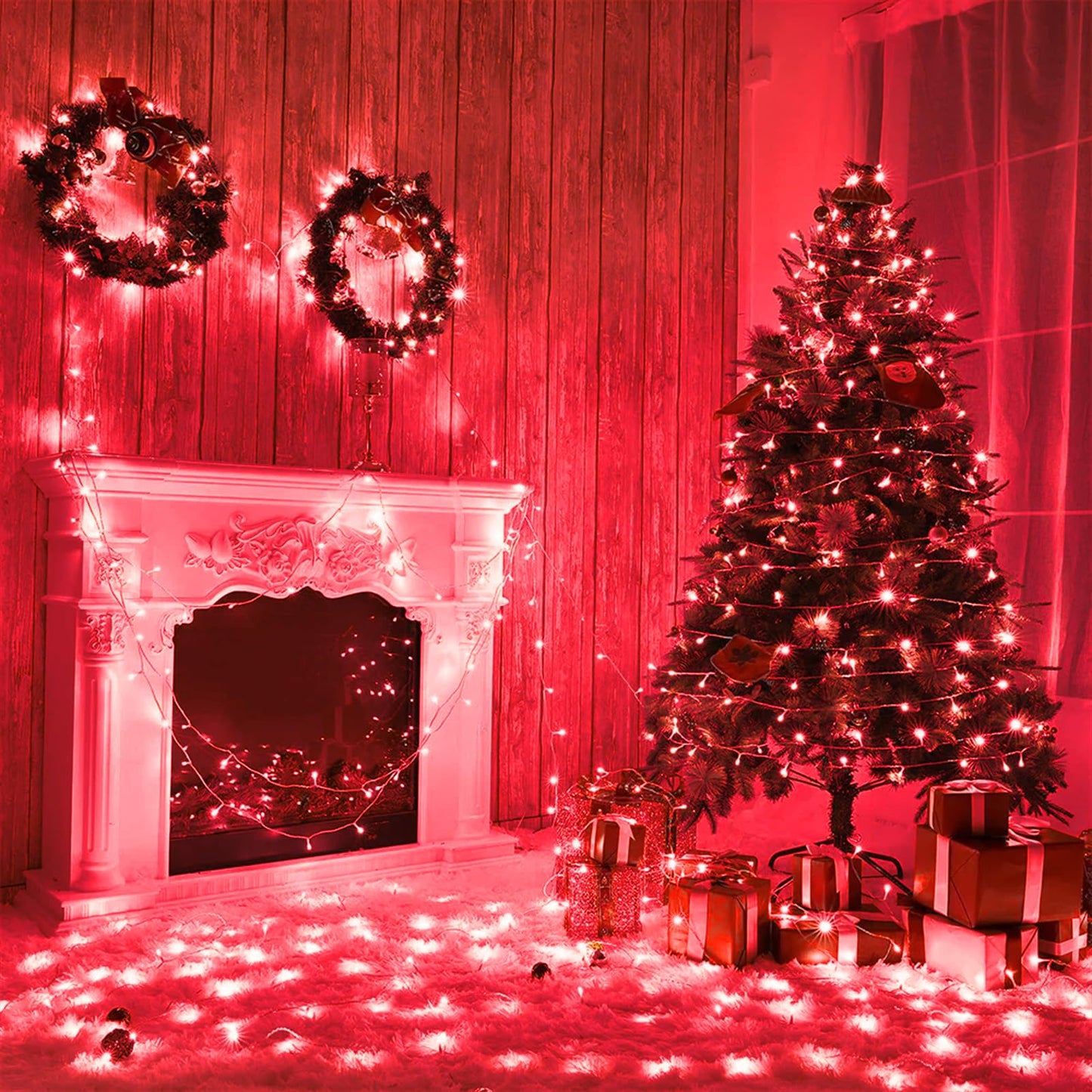 200 LED Red Christmas Lights, 66ft Red String Lights 8 Modes Clear Wire, Connectable Waterproof Plug in Twinkle Fairy Light for Tree Bedroom Indoor Outdoor Christmas Decorations