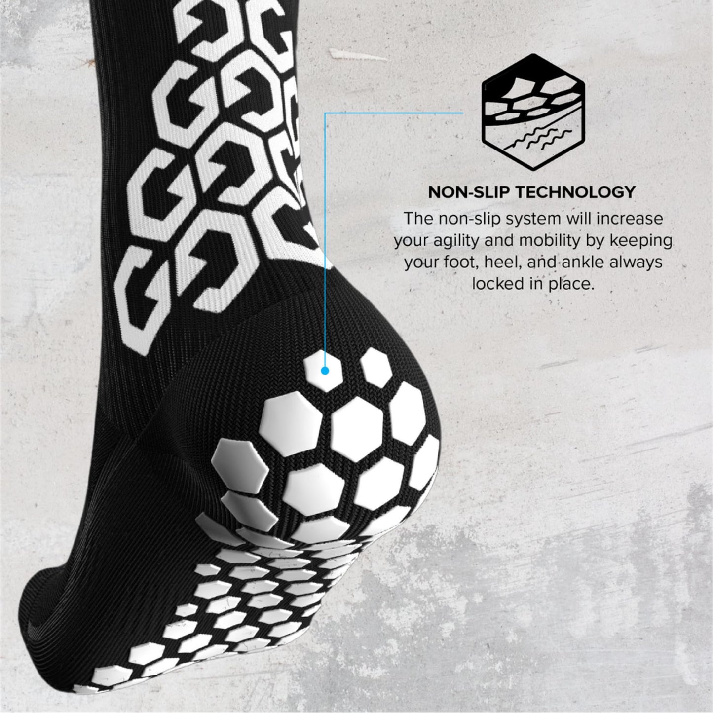 SENDA Gravity Pro Grip Socks with Non-Slip Technology, Soccer, Running, Basketball, Unisex, Crew Length, Black, Small (US Men 3-6, Women 4-7)