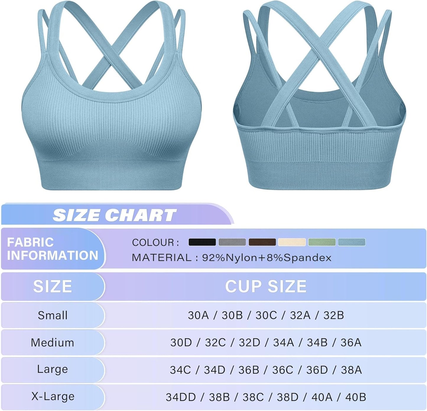 WANAYOU High Support Sports Bras for Women - Ribbed Strappy Design | Padded Criss Cross Back - 3 Pack